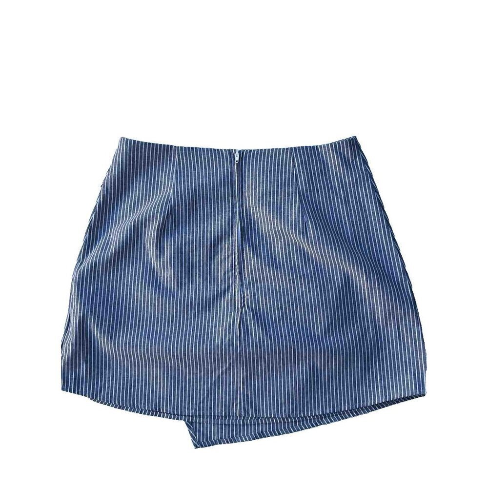 Nasty Gal Primi Women's Blue Cotton Striped Wrap Mini Skirt Size M NWOT - Picture 3 of 16